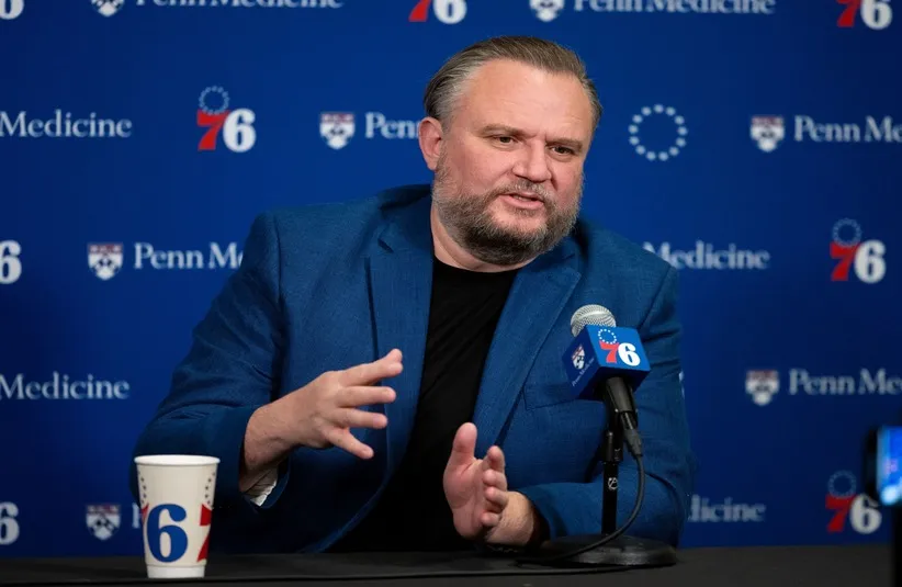 Philadelphia 76ers resident of Basketball Operations Daryl Morey speaks with the media.