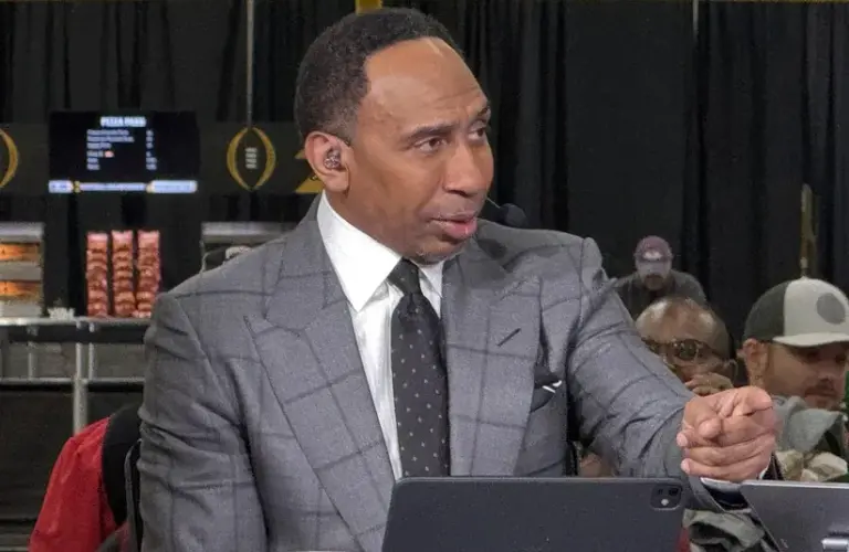 ESPN personality Stephen A. Smith on the ESPN First Take set at the CFP Fan Central.