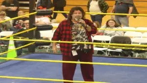 Before the World Classic Professional Big Time Wrestling show Mick Foley answered fan questions while in the ring.