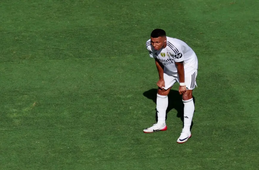 East Rutherford, New Jersey, USA; Real Madrid CF forward Kylian Mbappe (9) looks on during a semifinal match.
