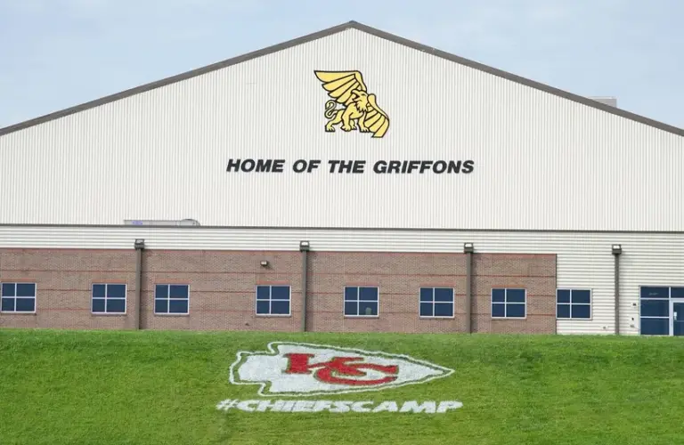 A general view of the Kansas City Chiefs training camp logo.