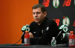 Boston Celtics president of basketball operations Brad Stevens speaks during a press conference.