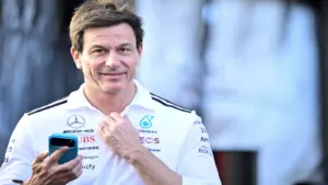 Mercedes AMG Petronas CEO and team principal Toto Wolff arrives at the track.