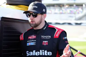 Feb 13, 2026; Daytona Beach, Florida, USA; NASCAR Truck Series driver Kaden Honeycutt (11) during truck series qualifying at Daytona International Speedway