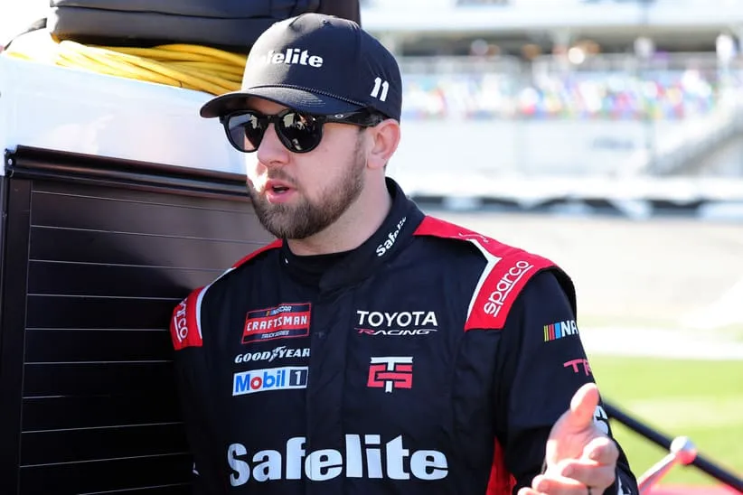 Feb 13, 2026; Daytona Beach, Florida, USA; NASCAR Truck Series driver Kaden Honeycutt (11) during truck series qualifying at Daytona International Speedway