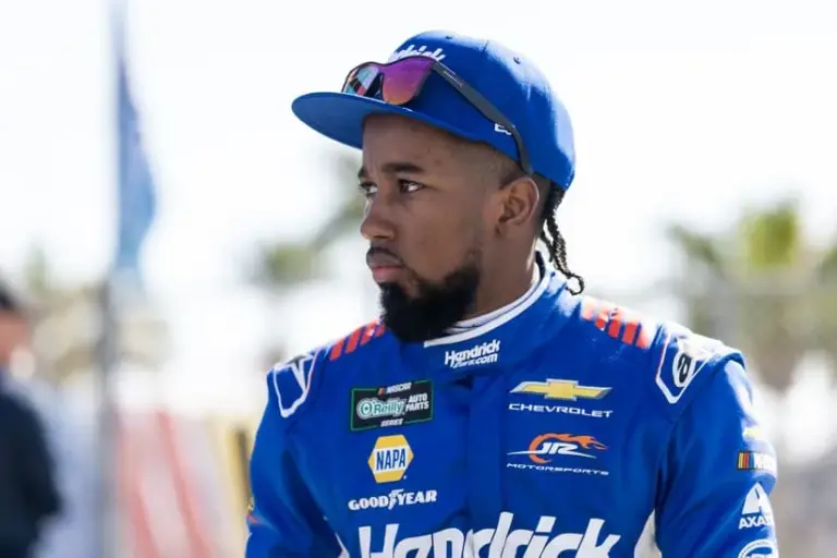 Feb 14, 2026; Daytona Beach, Florida, USA; NASCAR O’Reilly Auto Parts Series driver Rajah Caruth (88) during qualifying for the United Rentals 300 at Daytona International Speedway.