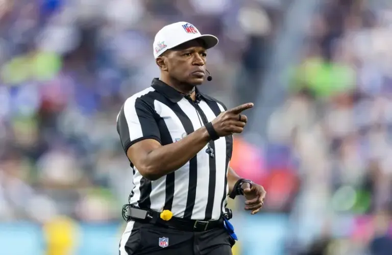 NFL referee Shawn Smith during Super Bowl LX.