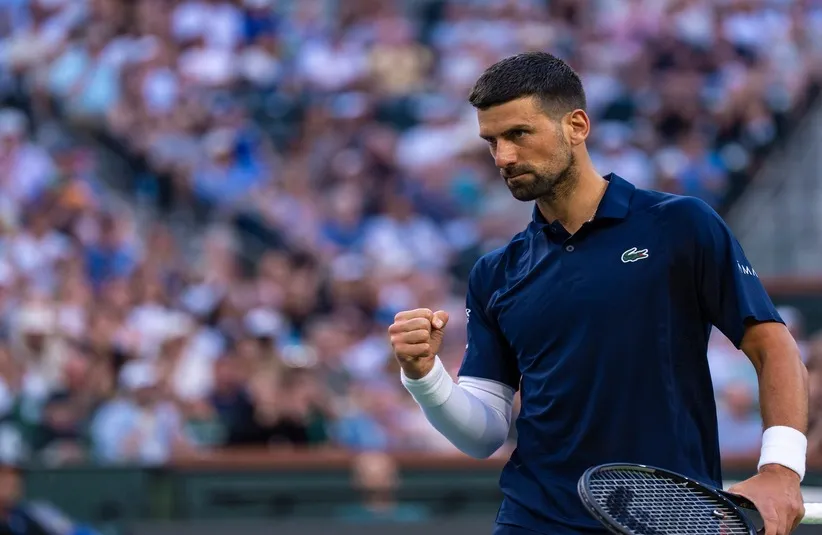 Novak Djokovic celebrates a hard-fought point.