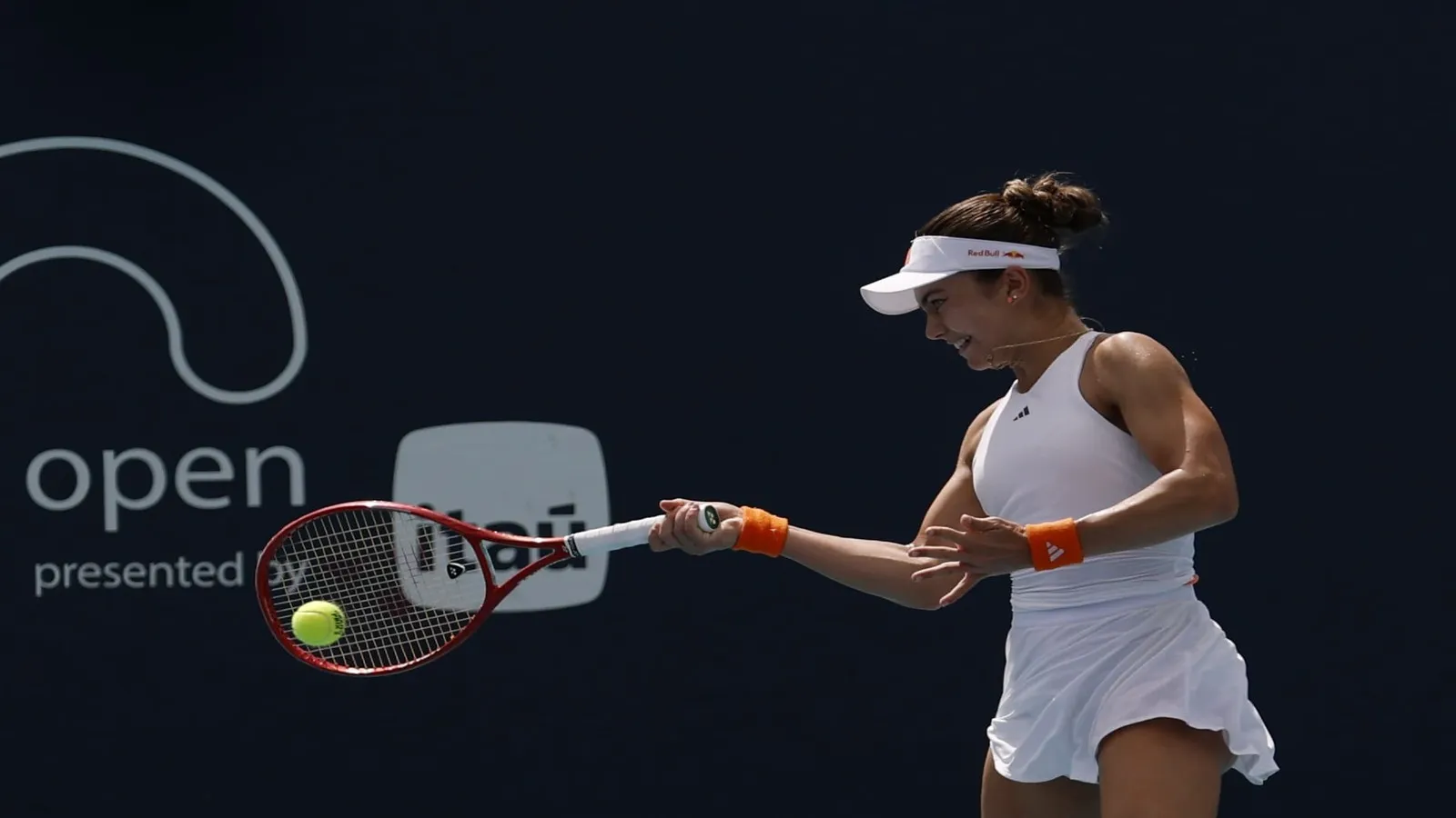 Iva Jovic (USA) hits a forehand.