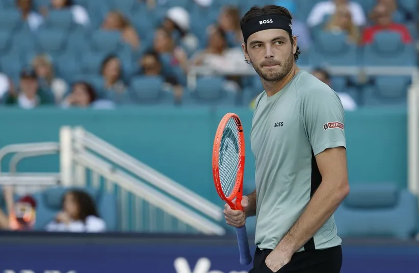 Taylor Fritz (USA) reacts after match point.