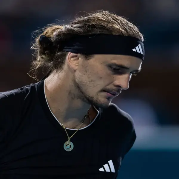 Alexander Zverev of Germany reacts after missing a shot.