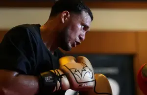 David Benavidez, the WBC world light heavyweight champion works out in front of a public audience.