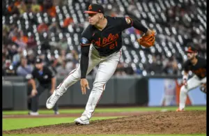 Baltimore Orioles closer Ryan Helsley throws a pitch