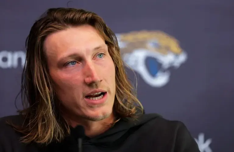 Jacksonville Jaguars quarterback Trevor Lawrence speaks during a press conference.