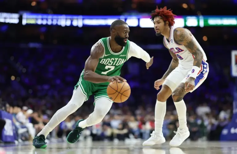 Jaylen Brown driving to the basket in Game 7 vs the 76'ers.