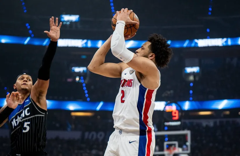 Detroit Pistons guard Cade Cunningham (2) shoots the ball.