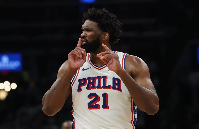 Philadelphia 76ers center Joel Embiid (21) silences the crowd.
