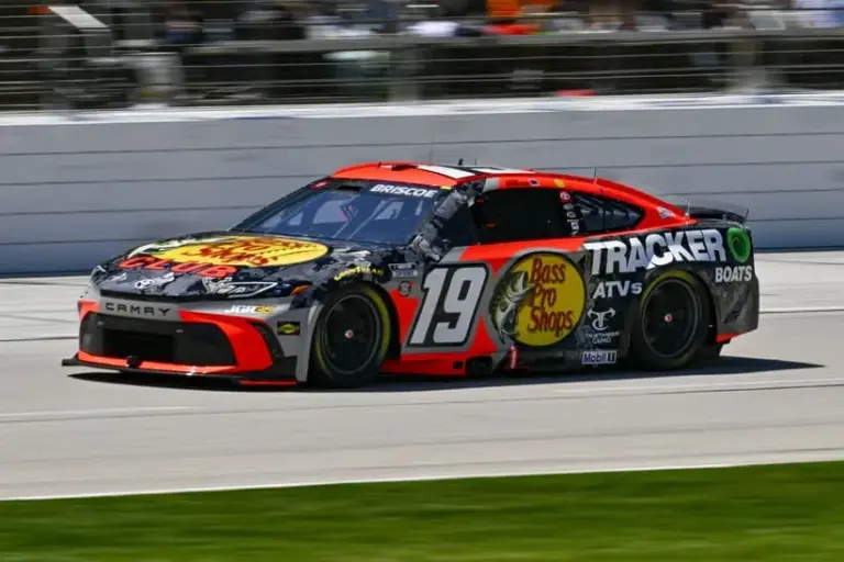 May 3, 2026; Fort Worth, Texas, USA; Joe Gibbs Racing driver Chase Briscoe (19) drives during 2026 Wurth 400 cup race at Texas Motor Speedway.