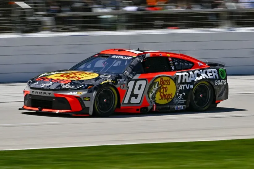 May 3, 2026; Fort Worth, Texas, USA; Joe Gibbs Racing driver Chase Briscoe (19) drives during 2026 Wurth 400 cup race at Texas Motor Speedway.