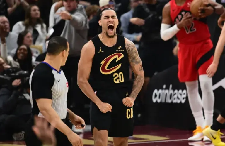 Cleveland Cavaliers guard Jaylon Tyson (20) reacts after a play.