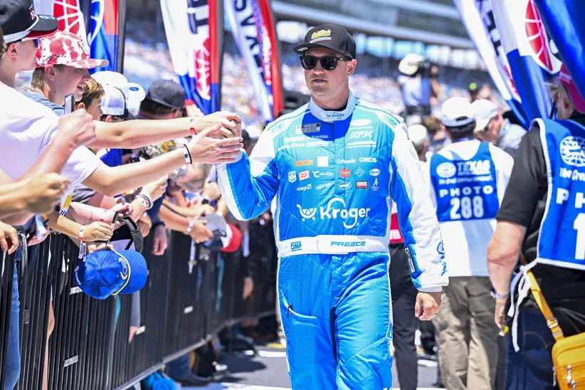 May 3, 2026; Fort Worth, Texas, USA; Roush Fenway Keselowski driver Ryan Preece (60) is introduced before the start of the 2026 Wurth 400 cup race at Texas Motor Speedway.