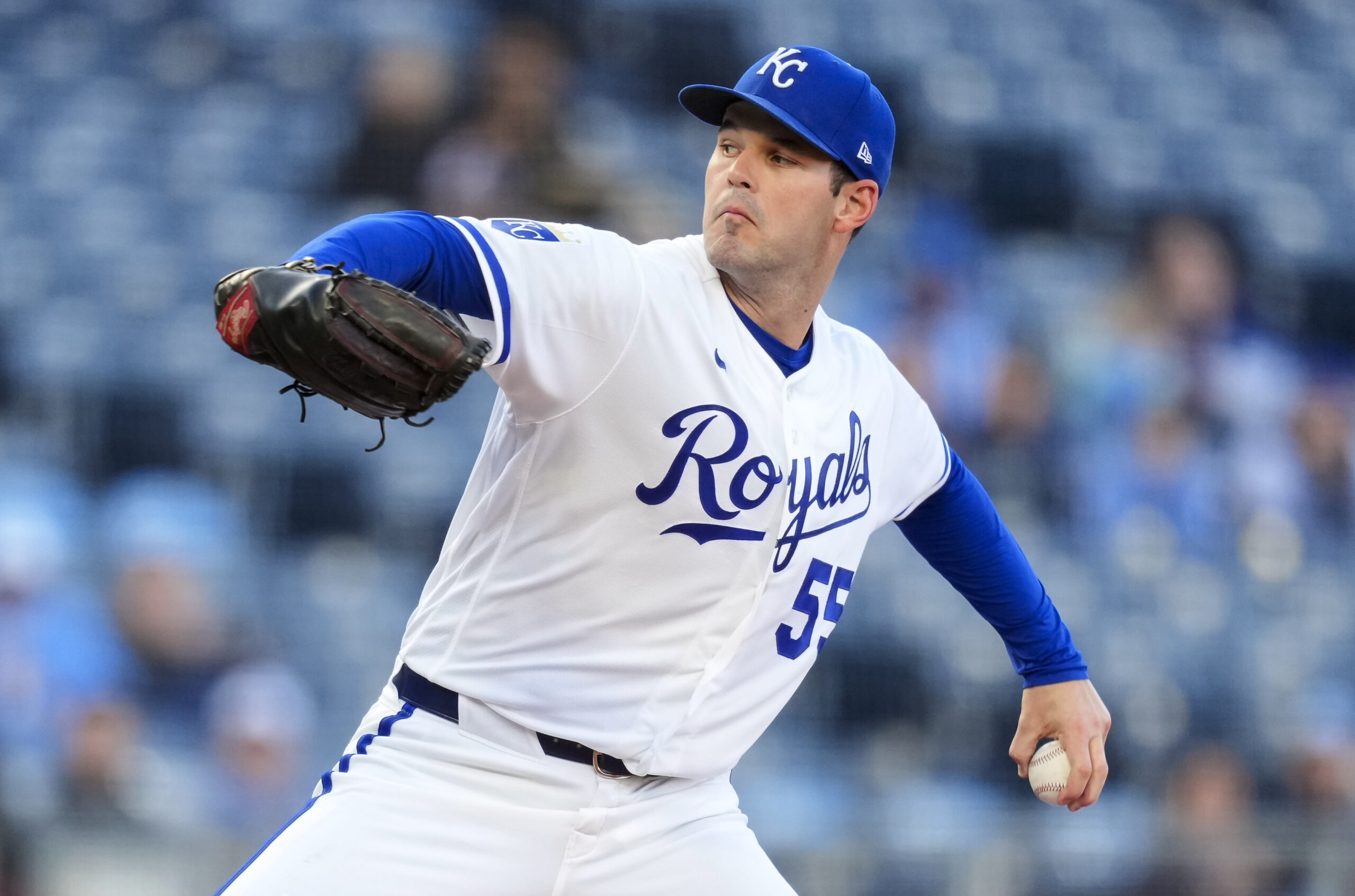 Cole Ragans pitching at Kauffman Stadium