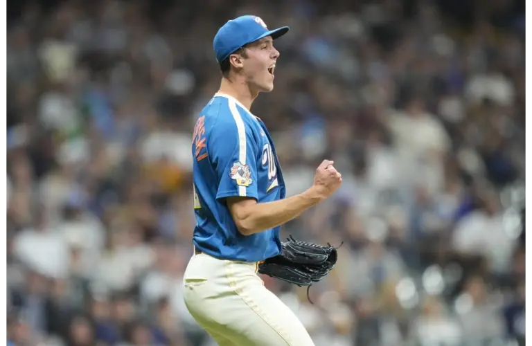 Jacob Misiorowski celebrating in Milwaukee