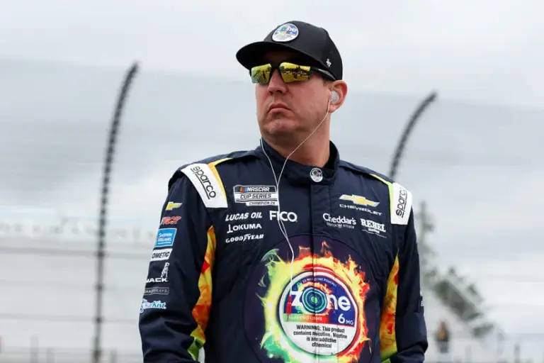 May 9, 2026; Watkins Glen, New York, USA; NASCAR Cup Series driver Kyle Busch looks on during practice and qualifying for the Go Bowling at The Glen at Watkins Glen International.
