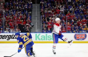 Montréal Canadiens right wing Ivan Demidov (93) reacts after scoring a goal.