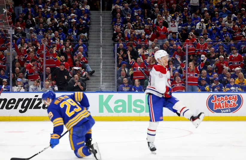 Montréal Canadiens right wing Ivan Demidov (93) reacts after scoring a goal.