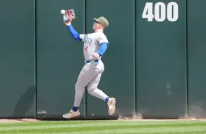 Chicago Cubs center fielder Pete Crow-Armstrong (4) catches a ball.