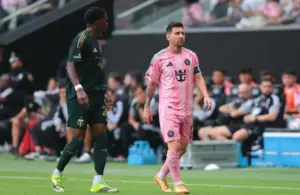 Inter Miami CF forward Lionel Messi (10) looks on against the Portland Timbers.