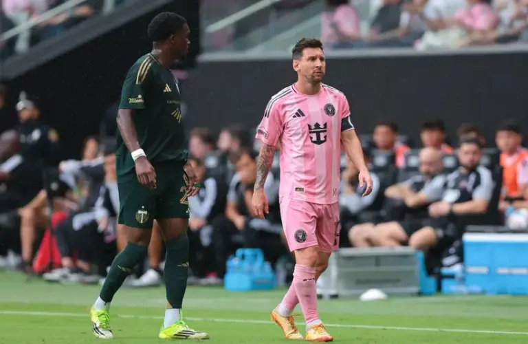 Inter Miami CF forward Lionel Messi (10) looks on against the Portland Timbers.