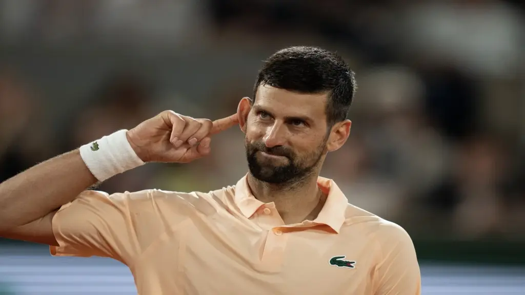 Novak Djokovic of Serbia reacts during his first round match.