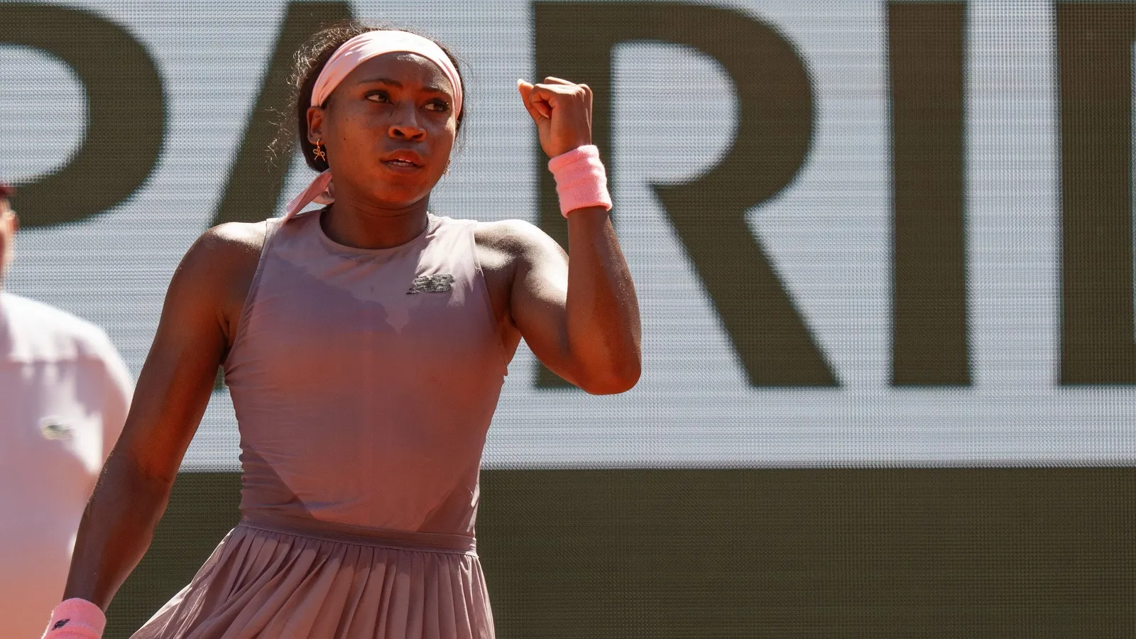 Coco Gauff of the United States reacts during her match.