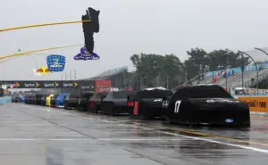 Aug 14, 2011; Watkins Glen, NY, USA; A general view of the NASCAR Sprint Cup Series cars during a rain delay at the Heluva Good Sour Cream Dips at The Glen at Watkins Glen International.