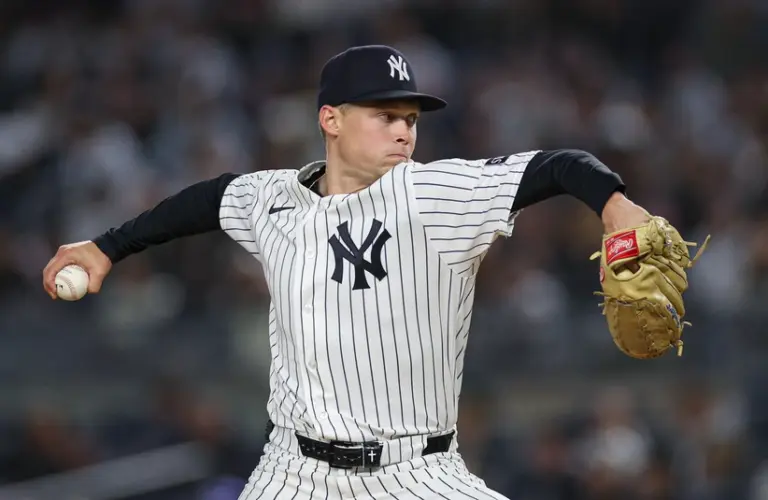 May 1, 2026; Bronx, New York, USA; New York Yankees pitcher Will Warren (29) delivers a pitch during the fourth inning against the Baltimore Orioles at Yankee Stadium.