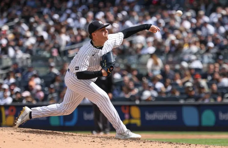 May 2, 2026; Bronx, New York, USA; New York Yankees pitcher Ryan Weathers (40) delivers a pitch during the fourth inning against the Baltimore Orioles at Yankee Stadium.