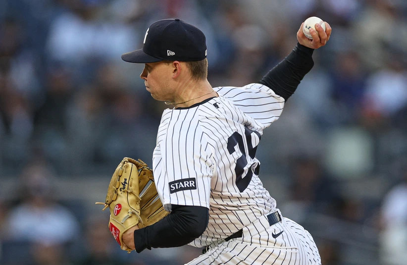 May 1, 2026; Bronx, New York, USA; New York Yankees pitcher Will Warren (29) delivers a pitch during the first inning against the Baltimore Orioles at Yankee Stadium.