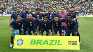 Mar 26, 2026; Foxborough, Massachusetts, USA; Brazil poses for a team picture before their friendly against France at Gillette Stadium.