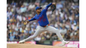Mets Pitcher Freddy Peralta pitching in Milwaukee.