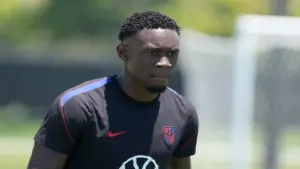 Jun 26, 2026; Irvine, California, USA; USMNT forward Folarin Balogun (20) during a training session in preparation for their upcoming 2026 FIFA World Cup match at Great Park Sports Complex.