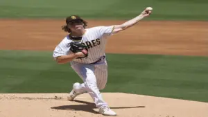 San Diego Padres starting pitcher Ryan Weathers throws a pitch during a game against the Miami Marlins on August 11th, 2021.