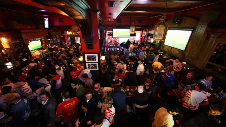July 6, 2026; New York City, New York, U.S.; U.S. fans in the Football Factory at Legends bar in New York City ahead of the match.