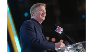 Goodell on the mic at the NFL draft