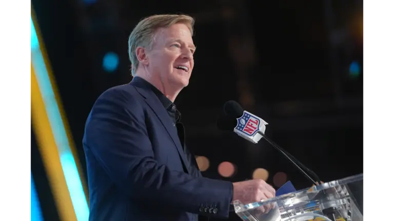 Goodell on the mic at the NFL draft