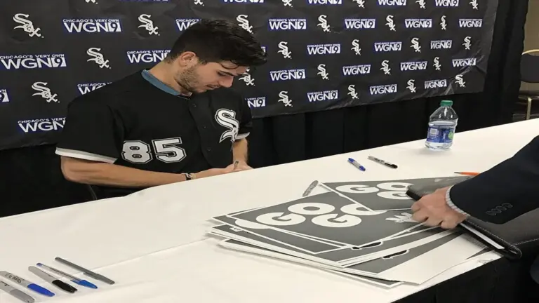 Chicago White Sox prospect Dylan Cease signs autographs at SoxFest 2019. He pitched against the Yankees today.