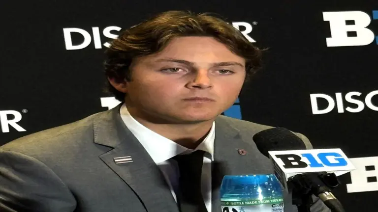 Julian Sayin, quarterback for the Ohio State Offense, at 2026 Big Ten Football Media Days prior to the 2026 regular season at the Hilton Chicago.