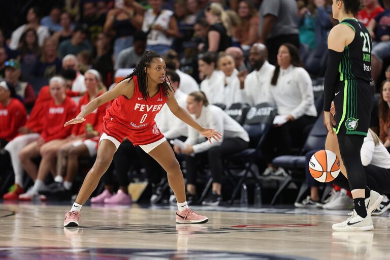Kelsey Mitchell of the Indiana Fever playing against the Minnesota Lynx