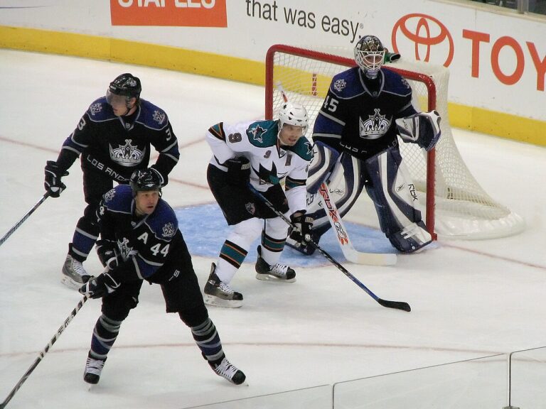 Kings vs Sharks preview photo of Los Angeles Kings and San Jose Sharks players in front of the net